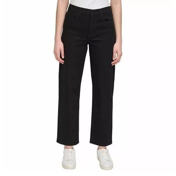 NWT Calvin Klein Women's High Rise Straight Leg Jeans Jet Black 29" Inseam, Sz 6 - Picture 5 of 8